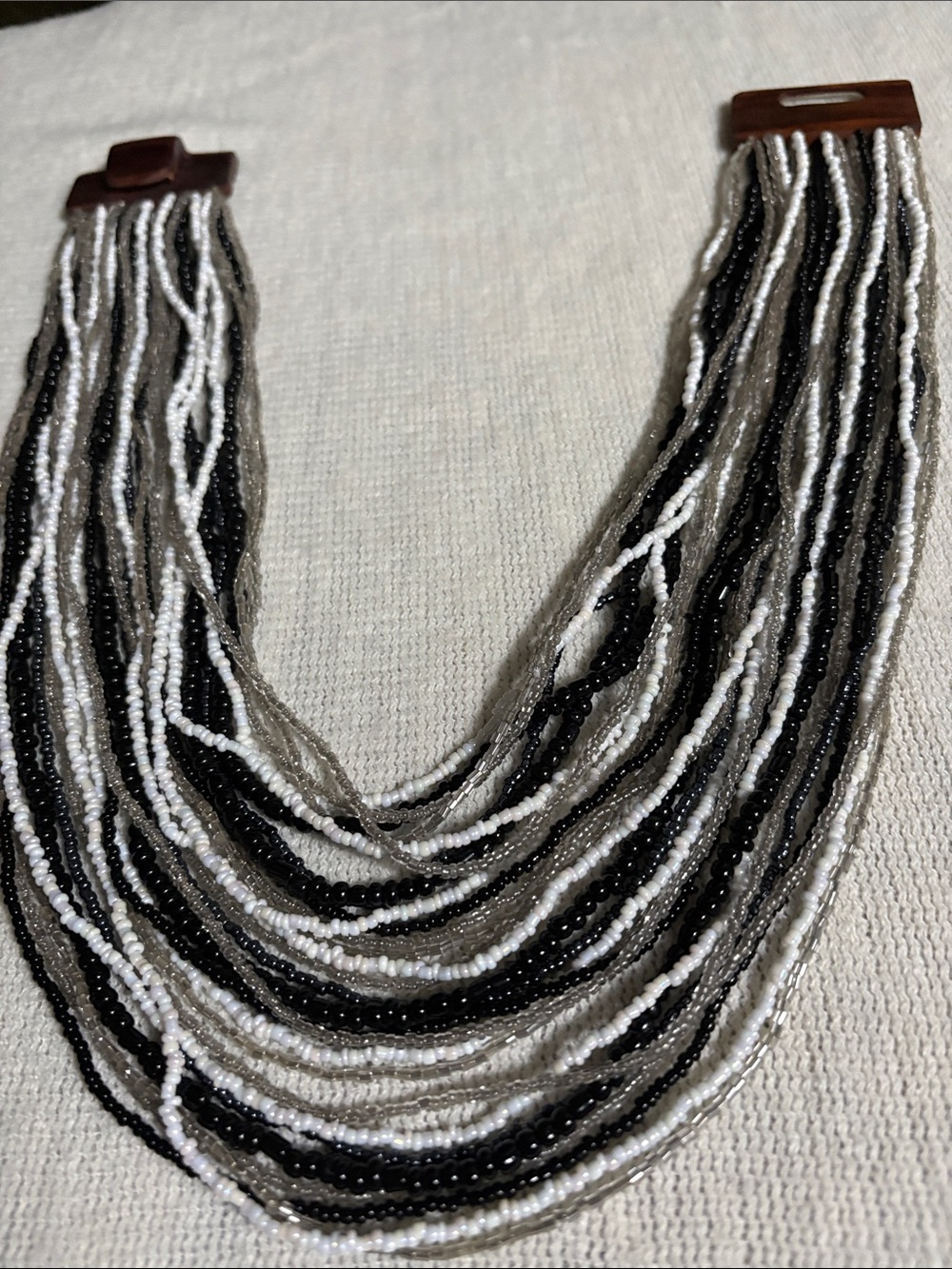 Multi-Strand Black, White & Silver Beaded Necklace - Women Jewelry